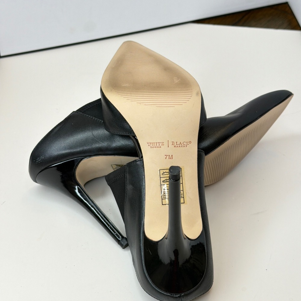 White House Black Market Black Leather Pointed Toe Mule Stiletto Heels 7M - Picture 7 of 8